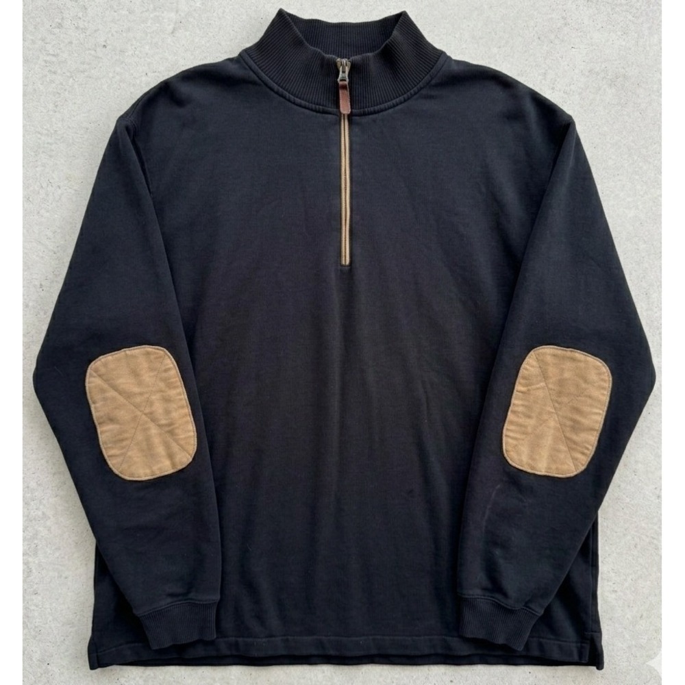 Woolrich Quarter Zip Pullover Men XL Black Elbow Patches Fleece Gorpcore Outdoor